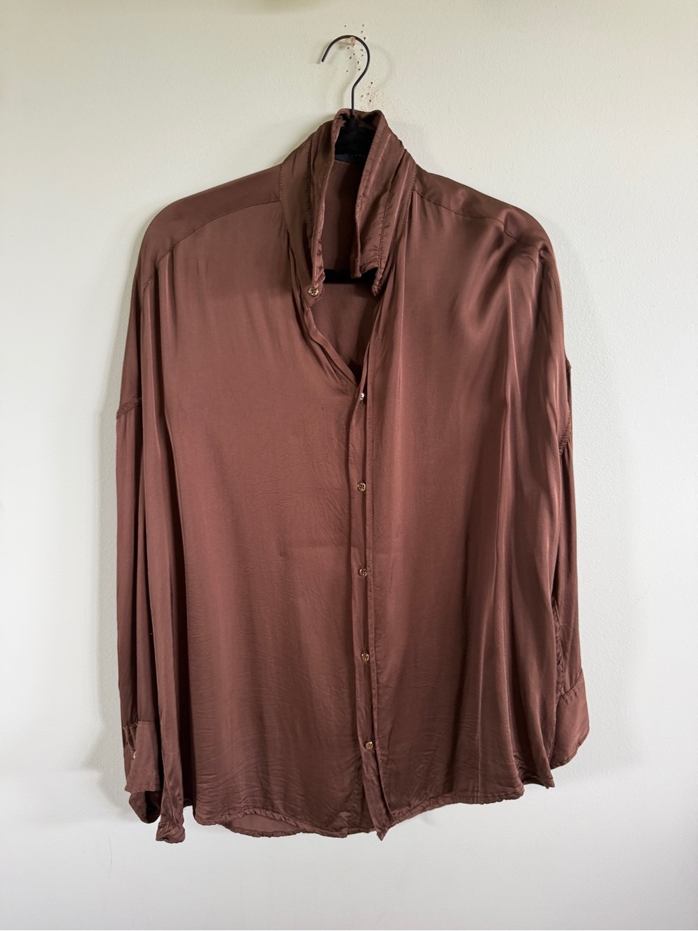 Indah Women's Button-Down Shirt in Rust brown medium